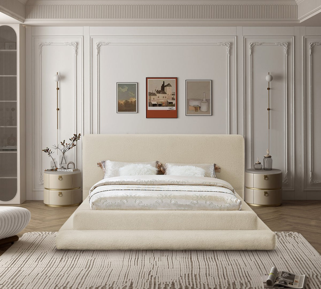 Dane Faux Shearling Teddy Fabric / Engineered Wood / Foam Contemporary Beige Teddy Fabric King Bed (3 Boxes) - 103" W x 100" D x 42" H