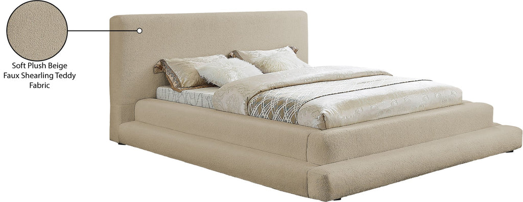 Dane Faux Shearling Teddy Fabric / Engineered Wood / Foam Contemporary Beige Teddy Fabric Queen Bed (3 Boxes) - 87" W x 100" D x 42" H