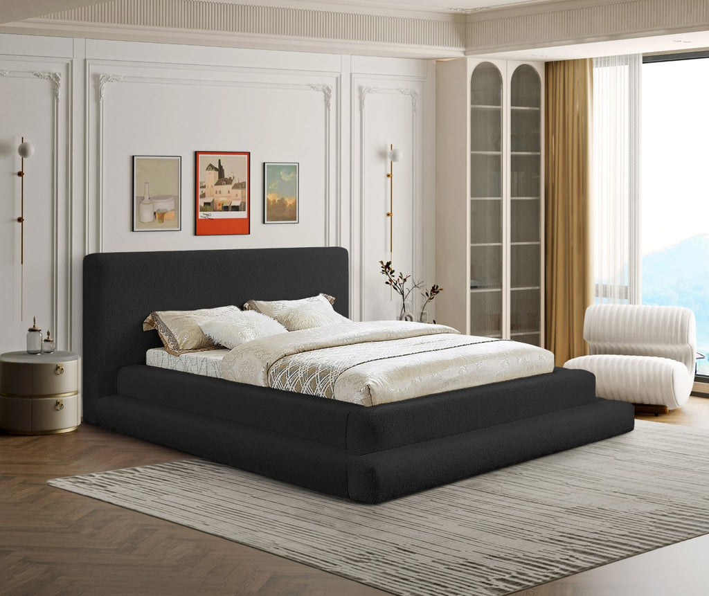 Dane Faux Shearling Teddy Fabric / Engineered Wood / Foam Contemporary Black Teddy Fabric King Bed (3 Boxes) - 103" W x 100" D x 42" H