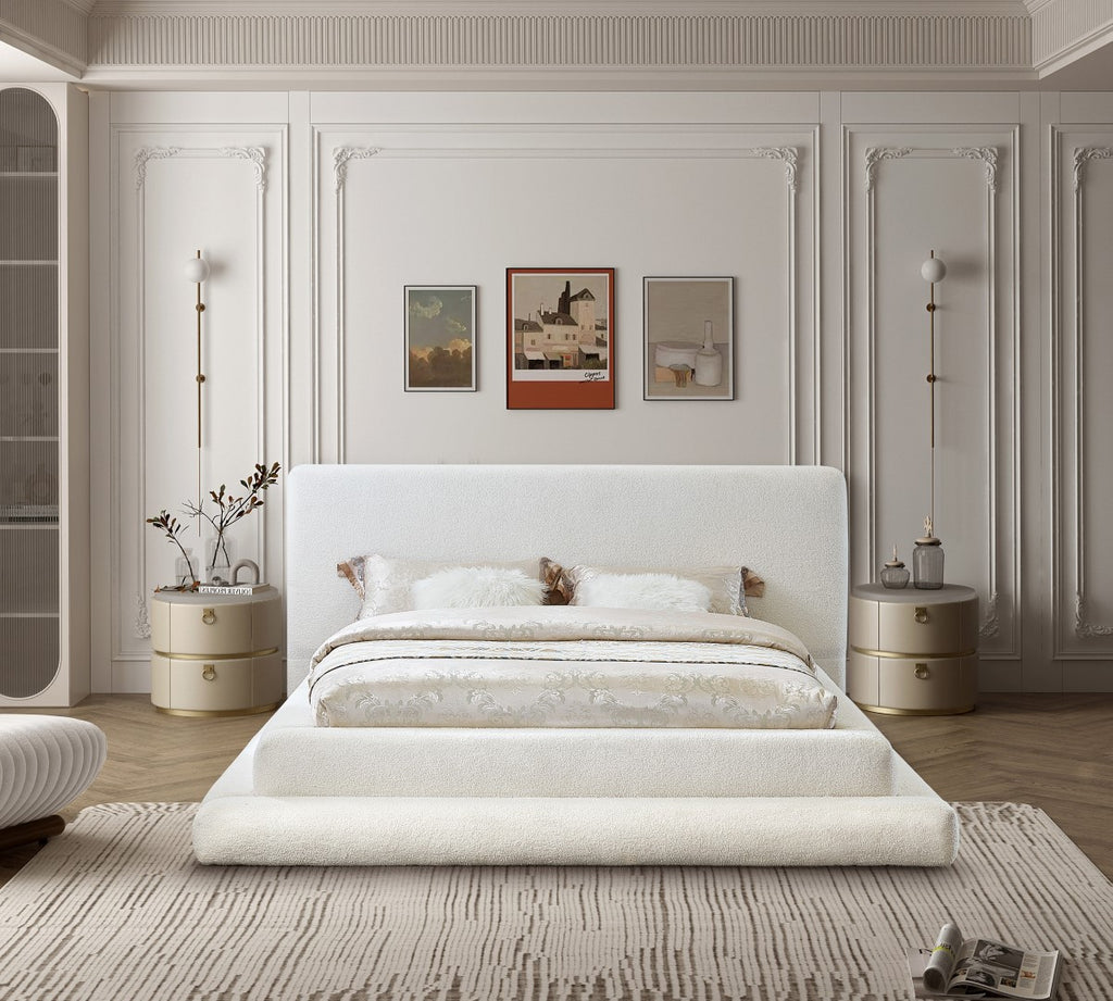 Dane Faux Shearling Teddy Fabric / Engineered Wood / Foam Contemporary Cream Teddy Fabric King Bed (3 Boxes) - 103" W x 100" D x 42" H