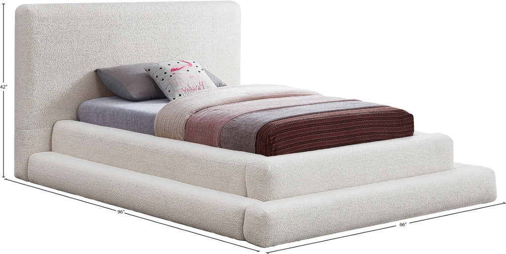 Dane Faux Shearling Teddy Fabric / Engineered Wood / Foam Contemporary Cream Teddy Fabric Twin Bed (3 Boxes) - 66" W x 96" D x 42" H
