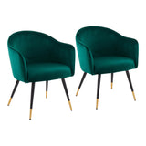 Dani Contemporary/Glam Chair in Black Metal with Gold Accent and Green Velvet by LumiSource - Set of 2