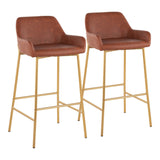 Daniella Contemporary/Glam Fixed-Height Bar Stool in Gold Metal and Camel Faux Leather by LumiSource - Set of 2