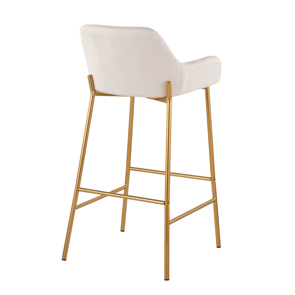 Daniella Contemporary/Glam Fixed-Height Bar Stool in Gold Metal and Cream Fabric by LumiSource - Set of 2