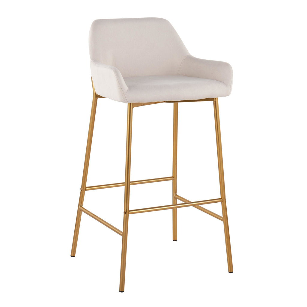 Daniella Contemporary/Glam Fixed-Height Bar Stool in Gold Metal and Cream Fabric by LumiSource - Set of 2