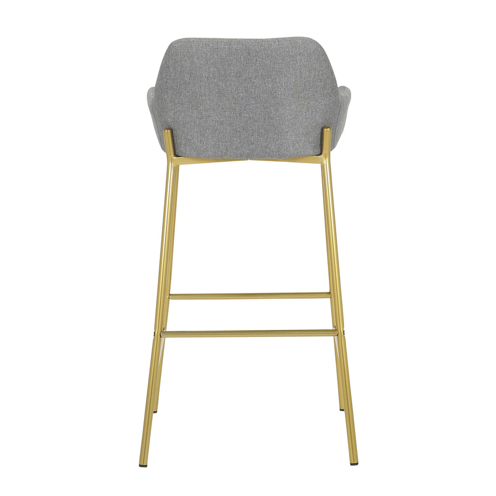 Daniella Contemporary/Glam Fixed-Height Bar Stool in Gold Metal and Grey Fabric by LumiSource - Set of 2