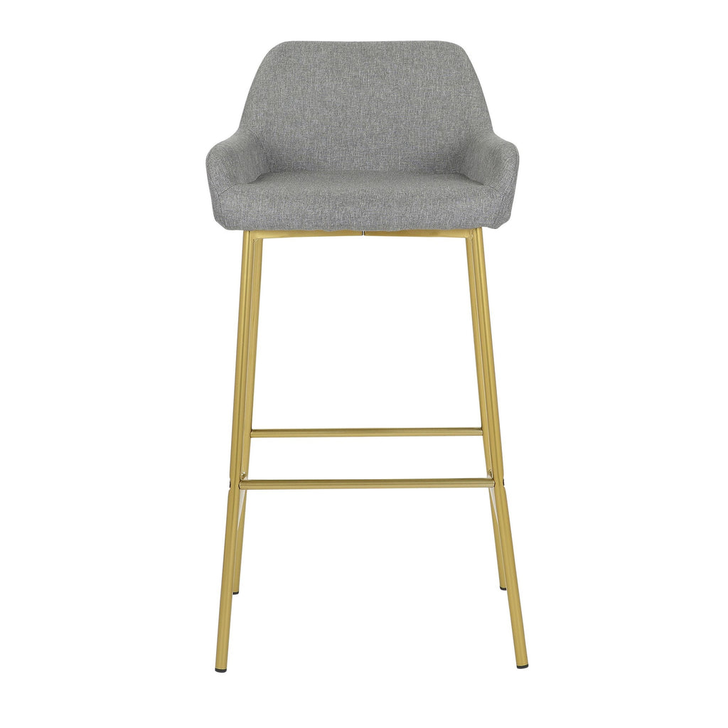Daniella Contemporary/Glam Fixed-Height Bar Stool in Gold Metal and Grey Fabric by LumiSource - Set of 2