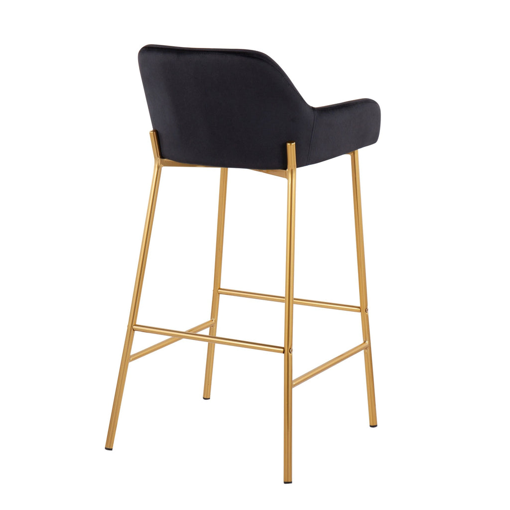 Daniella Contemporary-glam Fixed-Height Bar Stool in Gold Metal and Black Velvet by LumiSource - Set of 2