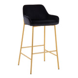 Daniella Contemporary-glam Fixed-Height Bar Stool in Gold Metal and Black Velvet by LumiSource - Set of 2
