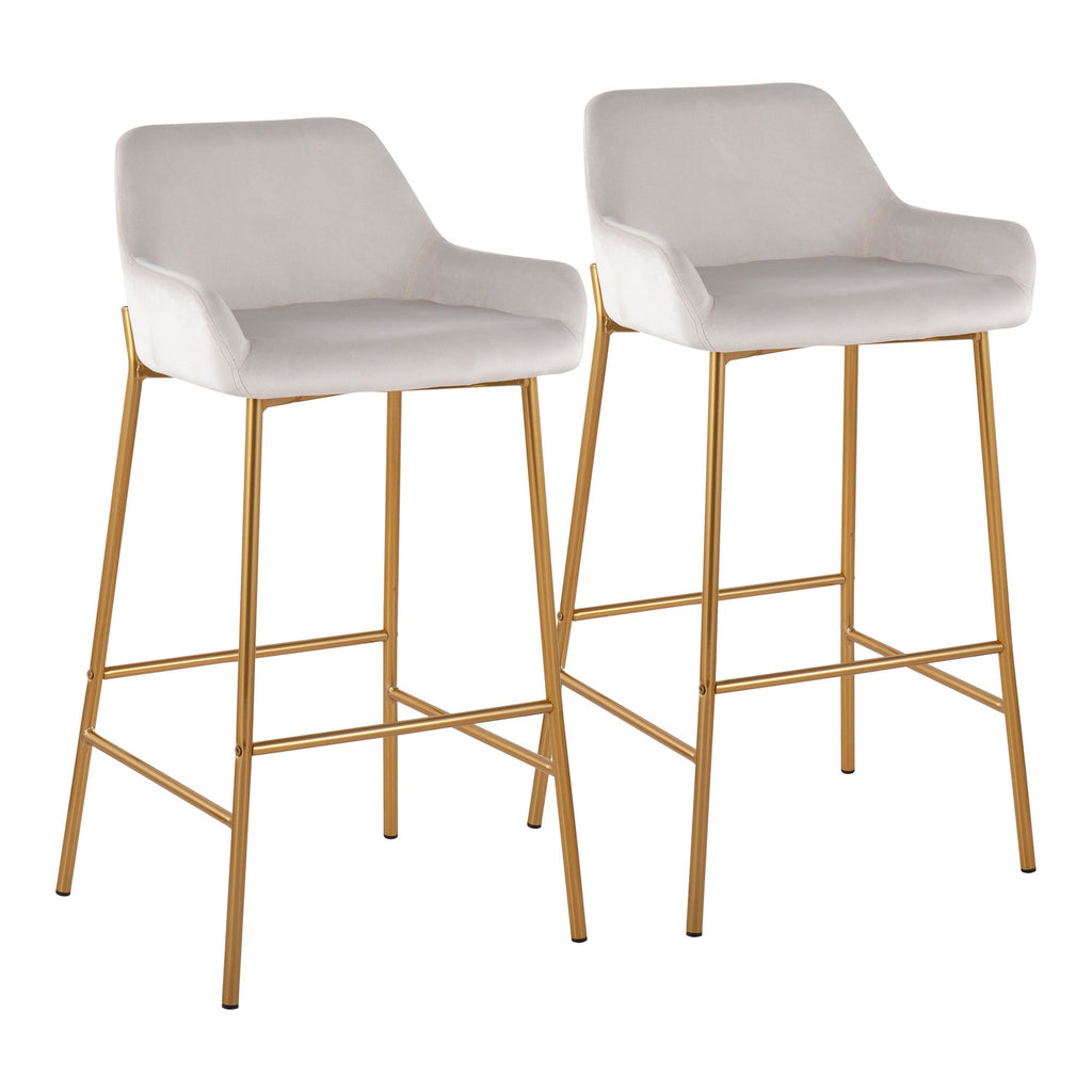Daniella Contemporary/Glam Fixed-Height Bar Stool in Gold Metal and White Velvet by LumiSource - Set of 2