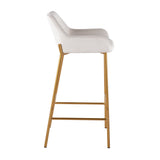 Daniella Contemporary/Glam Fixed-Height Bar Stool in Gold Metal and White Velvet by LumiSource - Set of 2