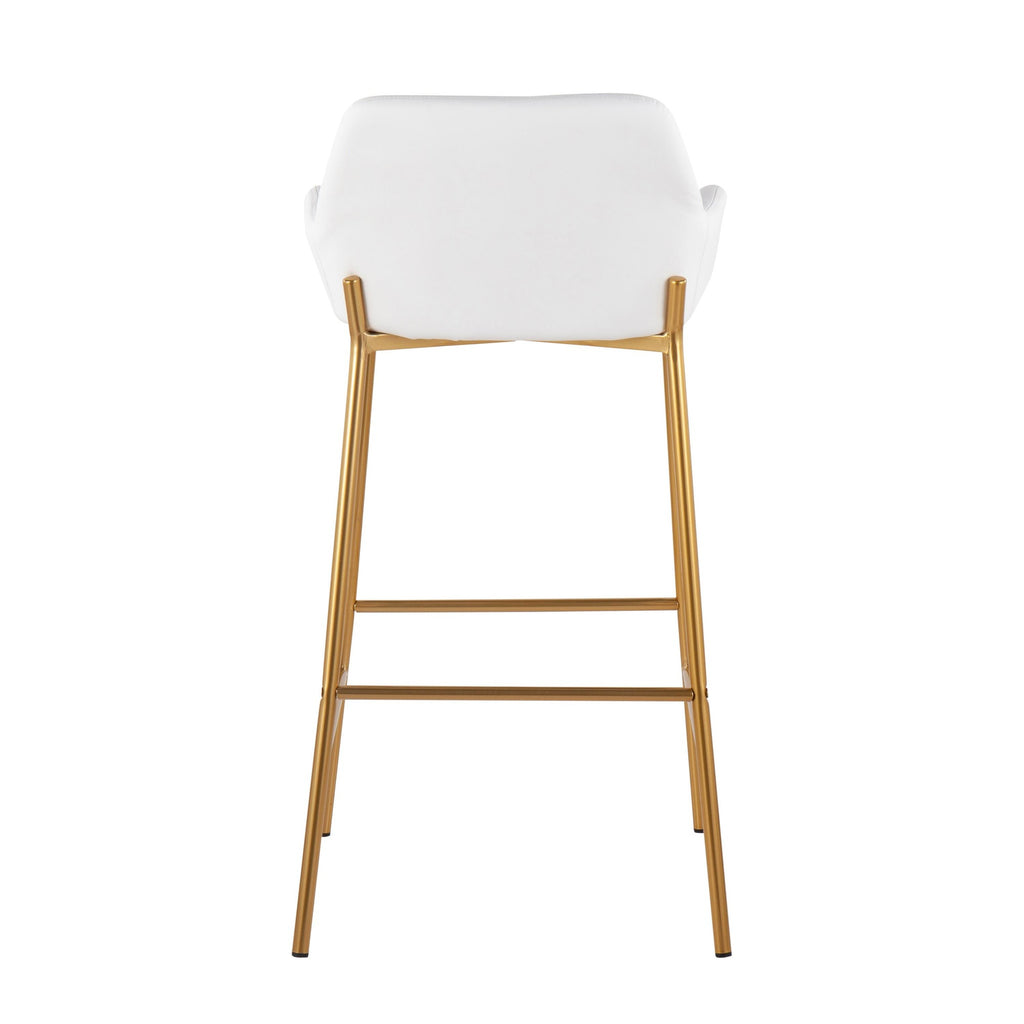 Daniella Contemporary/Glam Fixed-Height Bar Stool in Gold Metal and White Faux Leather by LumiSource - Set of 2