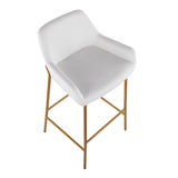 Daniella Contemporary/Glam Fixed-Height Bar Stool in Gold Metal and White Faux Leather by LumiSource - Set of 2