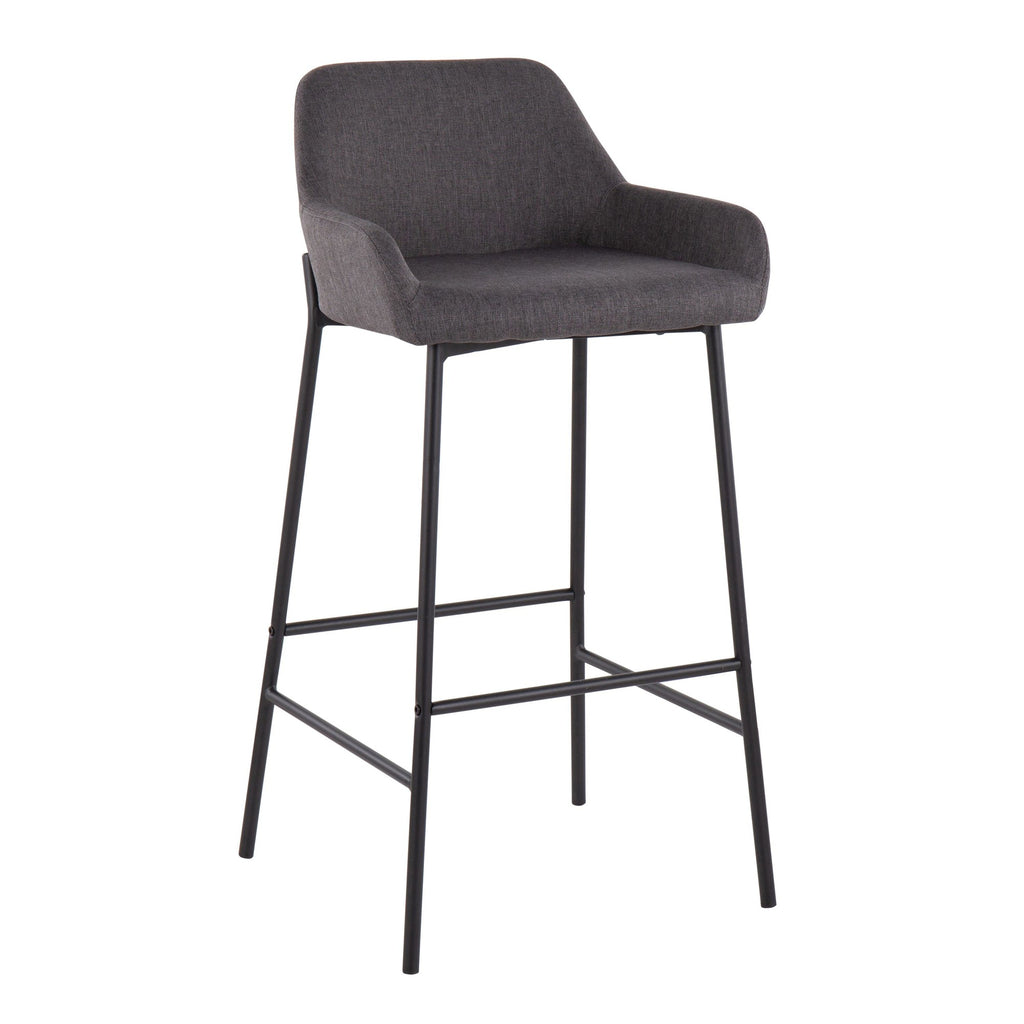 Daniella Industrial Fixed-Height Bar Stool in Black Metal and Charcoal Fabric by LumiSource - Set of 2