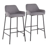 Daniella Industrial Fixed-Height Bar Stool in Black Metal and Grey Fabric by LumiSource - Set of 2
