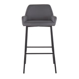 Daniella Industrial Fixed-Height Bar Stool in Black Metal and Grey Faux Leather by LumiSource - Set of 2