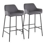Daniella Industrial Fixed-Height Bar Stool in Black Metal and Grey Faux Leather by LumiSource - Set of 2