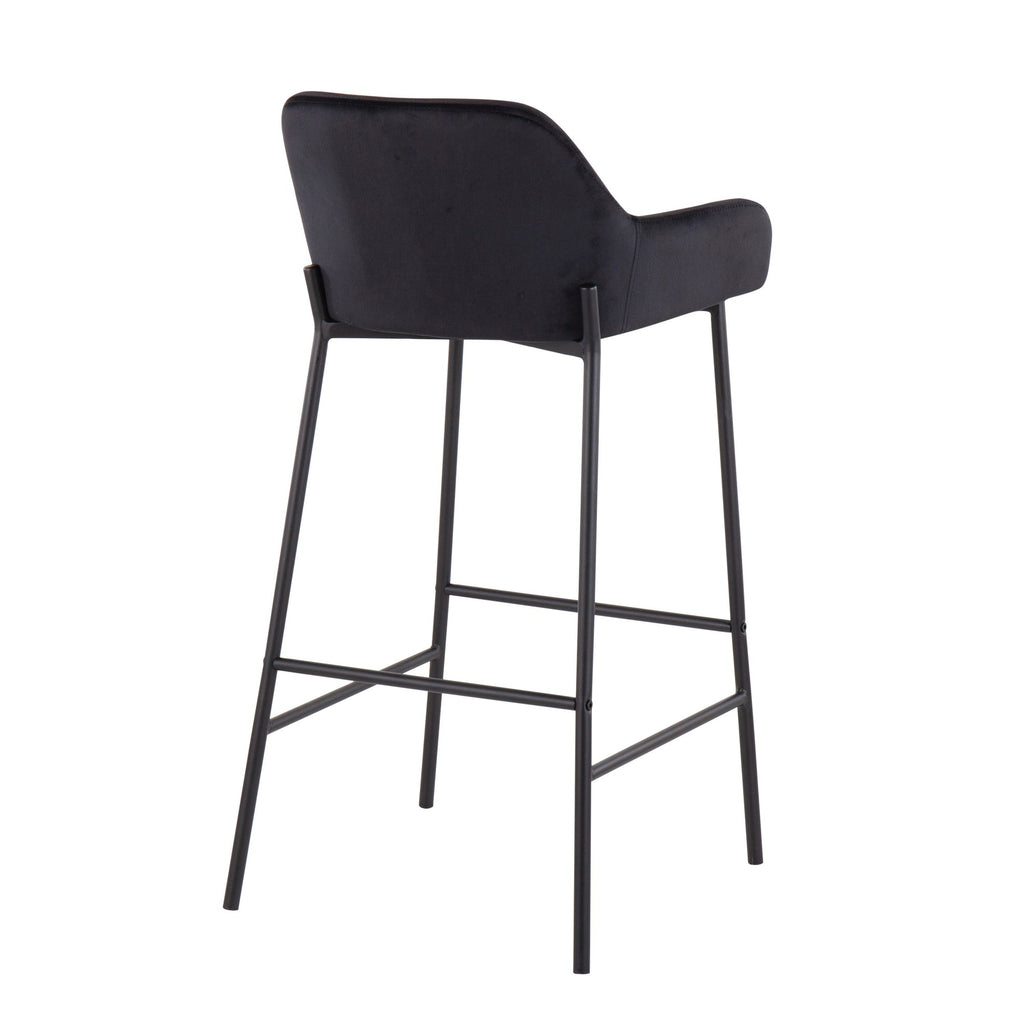 Daniella Industrial Fixed-Height Bar Stool in Black Metal and Black Velvet by LumiSource - Set of 2