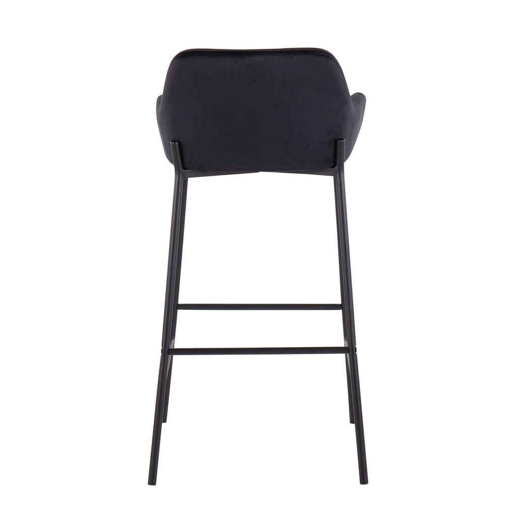Daniella Industrial Fixed-Height Bar Stool in Black Metal and Black Velvet by LumiSource - Set of 2