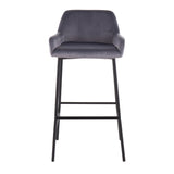 Daniella Industrial Fixed-Height Bar Stool in Black Metal and Silver Velvet by LumiSource - Set of 2
