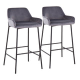 Daniella Industrial Fixed-Height Bar Stool in Black Metal and Silver Velvet by LumiSource - Set of 2