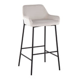 Daniella Industrial Fixed-Height Bar Stool in Black Metal and White Velvet by LumiSource - Set of 2
