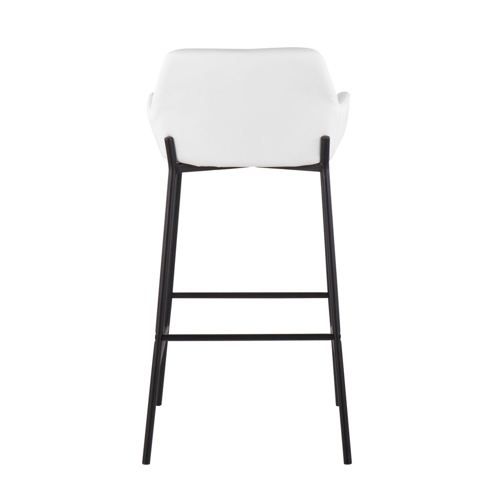 Daniella Industrial Fixed-Height Bar Stool in Black Metal and White Faux Leather by LumiSource - Set of 2