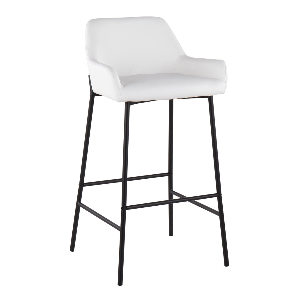 Daniella Industrial Fixed-Height Bar Stool in Black Metal and White Faux Leather by LumiSource - Set of 2