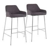Daniella Contemporary Fixed-Height Bar Stool in Chrome Metal and Charcoal Fabric by LumiSource - Set of 2