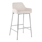 Daniella Contemporary Fixed-Height Bar Stool in Chrome Metal and Cream Fabric by LumiSource - Set of 2