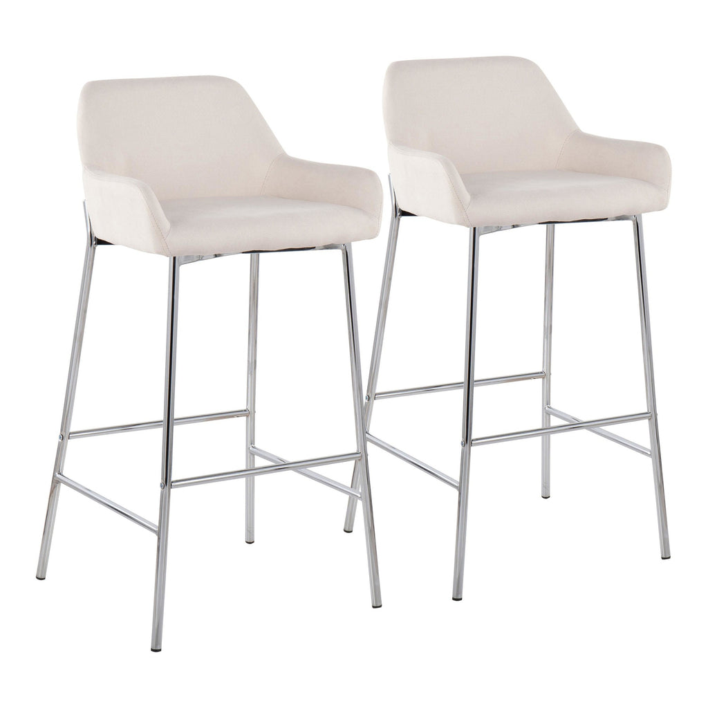 Daniella Contemporary Fixed-Height Bar Stool in Chrome Metal and Cream Fabric by LumiSource - Set of 2