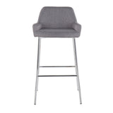 Daniella Contemporary Fixed-Height Bar Stool in Chrome Metal and Grey Fabric by LumiSource - Set of 2