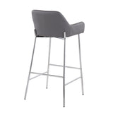 Daniella Contemporary Fixed-Height Bar Stool in Chrome Metal and Grey Faux Leather by LumiSource - Set of 2