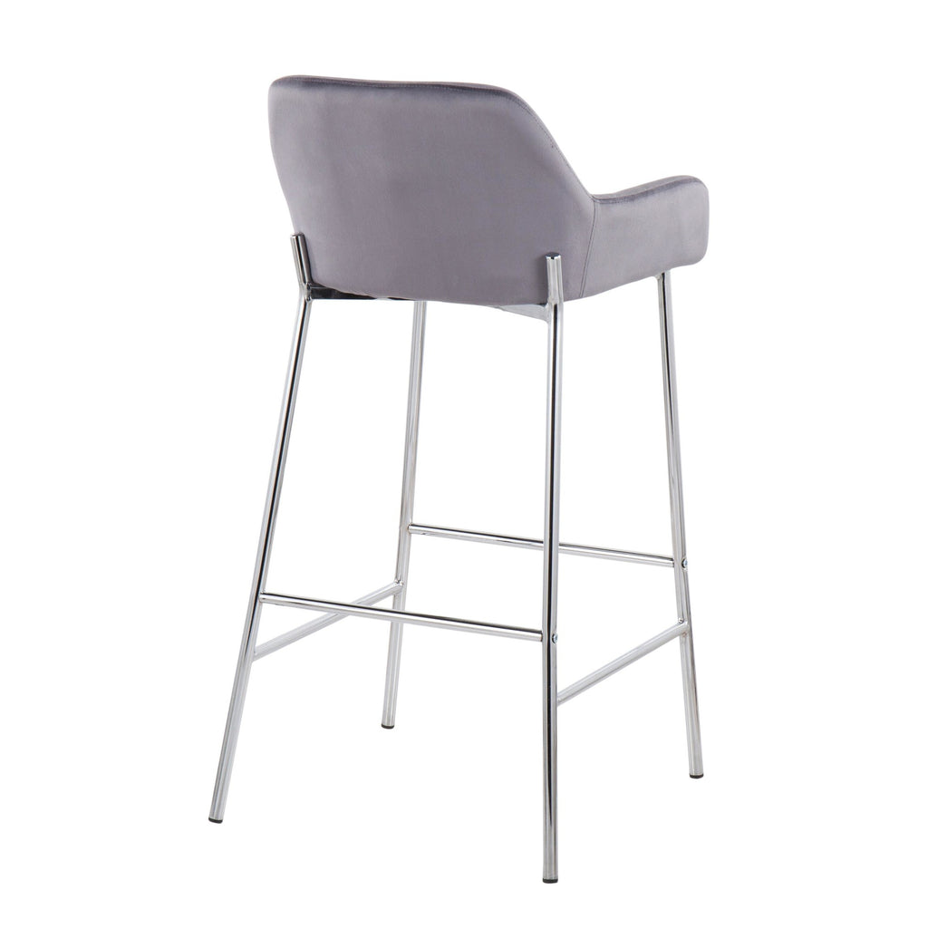 Daniella Contemporary Fixed-Height Bar Stool in Chrome Metal and Silver Velvet by LumiSource - Set of 2