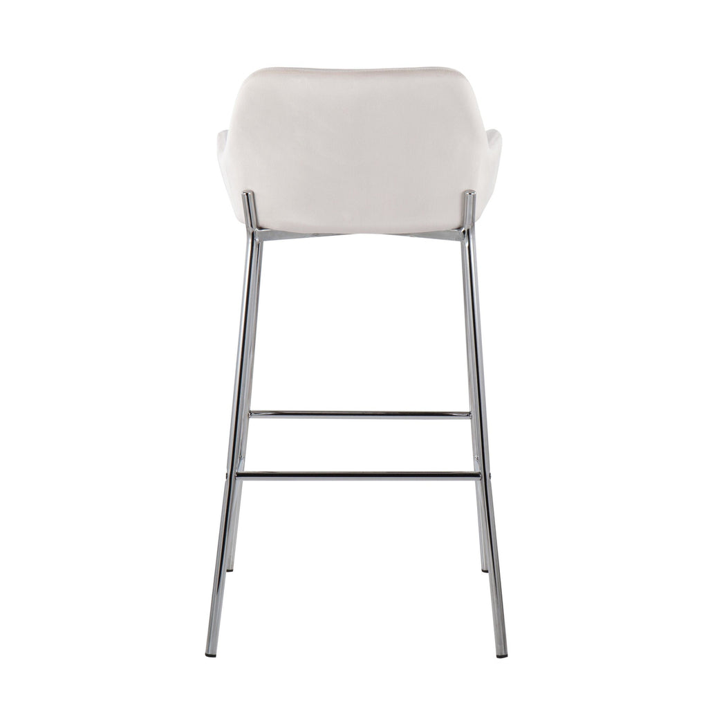 Daniella Contemporary Fixed-Height Bar Stool in Chrome Metal and White Velvet by LumiSource - Set of 2