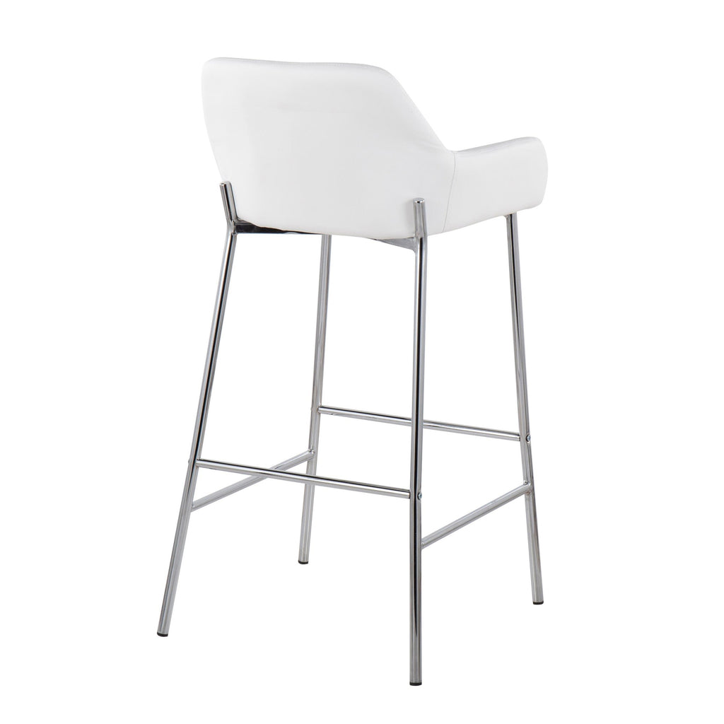 Daniella Contemporary Fixed-Height Bar Stool in Chrome Metal and White Faux Leather by LumiSource - Set of 2