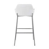 Daniella Contemporary Fixed-Height Bar Stool in Chrome Metal and White Faux Leather by LumiSource - Set of 2