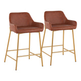 Daniella Contemporary/Glam Fixed-Height Counter Stool in Gold Metal and Camel Faux Leather by LumiSource - Set of 2