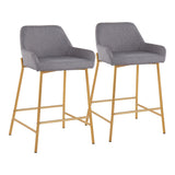 Daniella Contemporary/Glam Fixed-Height Counter Stool in Gold Metal and Grey Fabric by LumiSource - Set of 2