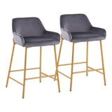 Daniella Contemporary/Glam Fixed-Height Counter Stool in Gold Metal and Silver Velvet by LumiSource - Set of 2