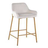 Daniella Contemporary/Glam Fixed-Height Counter Stool in Gold Metal and White Velvet by LumiSource - Set of 2