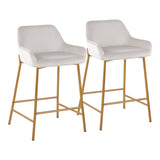 Daniella Contemporary/Glam Fixed-Height Counter Stool in Gold Metal and White Velvet by LumiSource - Set of 2