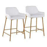 Daniella Contemporary/Glam Fixed-Height Counter Stool in Gold Metal and White Faux Leather by LumiSource - Set of 2