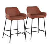 Daniella Industrial Fixed-Height Counter Stool in Black Metal and Camel Faux Leather by LumiSource - Set of 2