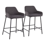 Daniella Industrial Fixed-Height Counter Stool in Black Metal and Charcoal Fabric by LumiSource - Set of 2