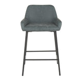 Daniella Industrial Counter Stool in Black Metal and Green Faux Leather by LumiSource - Set of 2