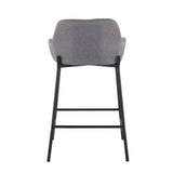 Daniella Industrial Fixed-Height Counter Stool in Black Metal and Grey Fabric by LumiSource - Set of 2