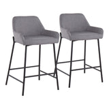 Daniella Industrial Fixed-Height Counter Stool in Black Metal and Grey Fabric by LumiSource - Set of 2