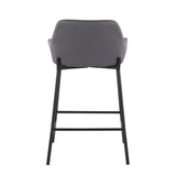 Daniella Industrial Fixed-Height Counter Stool in Black Metal and Grey Faux Leather by LumiSource - Set of 2