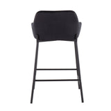 Daniella Industrial Fixed-Height Counter Stool in Black Metal and Black Velvet by LumiSource - Set of 2